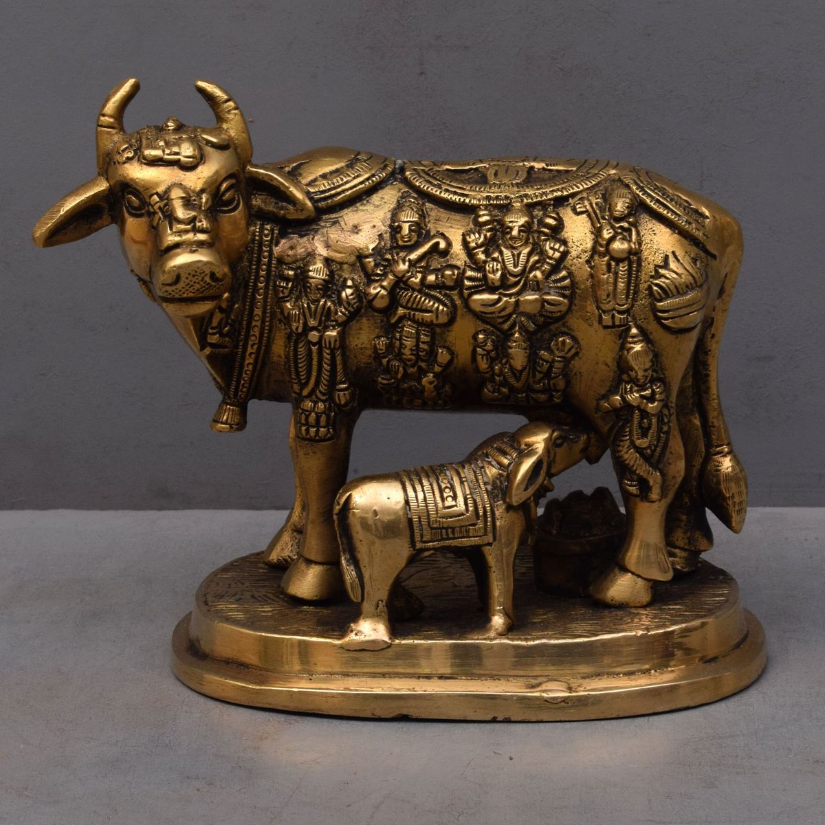 Brass Cow And Calf Idol Antique Finish