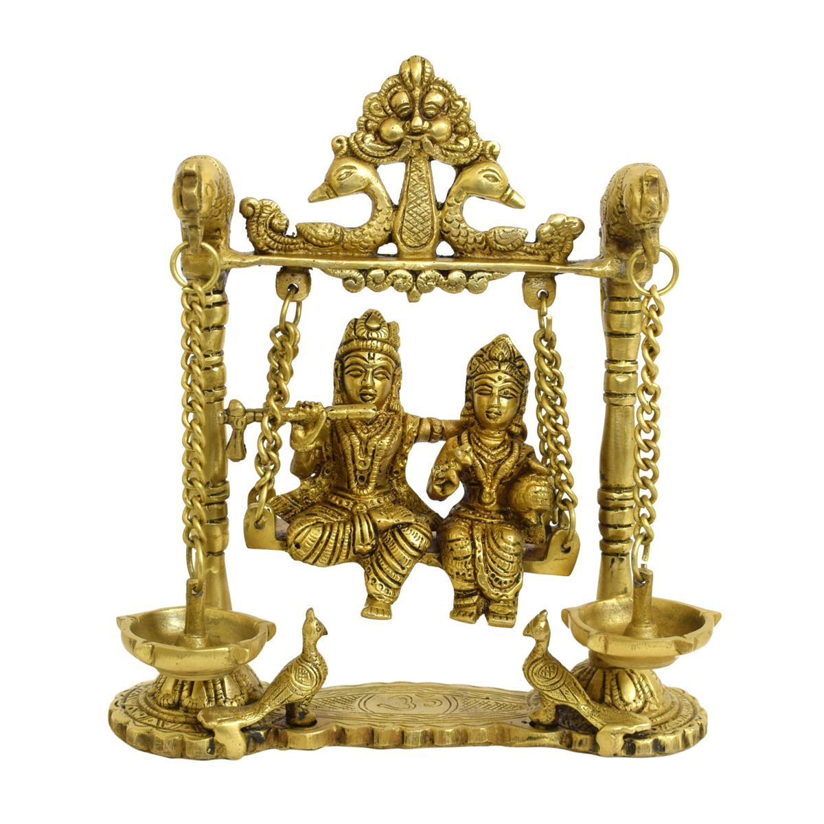 BRASS JHULA RADHA KRISHNA IDOL WITH DIYA