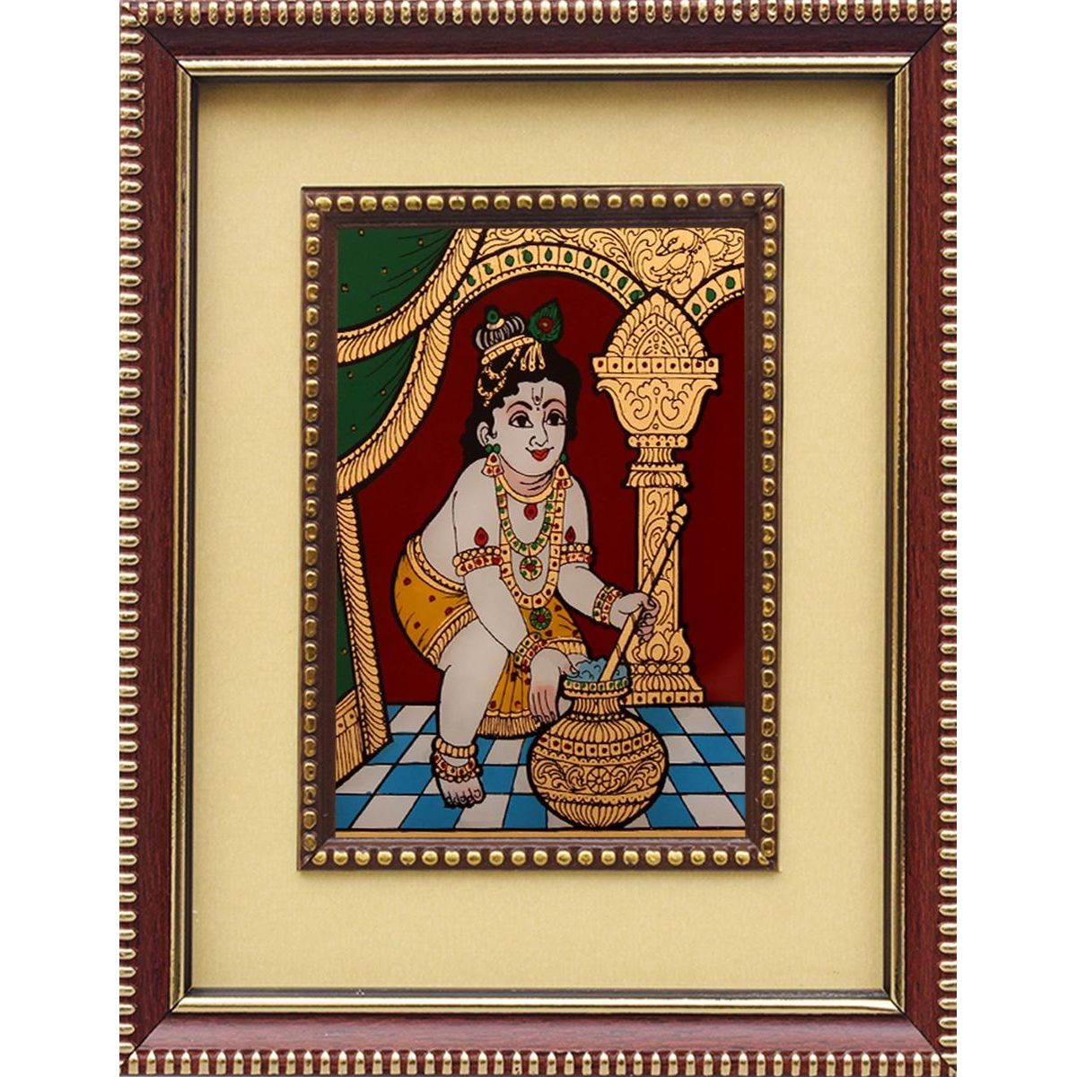 GLASS PAINTING BUTTER KRISHNA STANDING