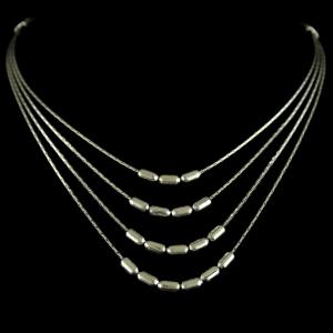 Silver Oxidized Fancy Design 3 Line Necklace