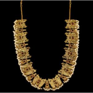 Gold Plated Peacock Design Necklace Studded Pearls