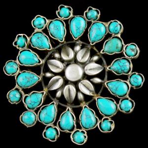 Silver Oxidized Floral Design Ring Studded Turquoise Stones