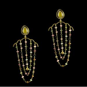 Silver Gold Plated Earring Drops Studded Yellow Pear Small AAti