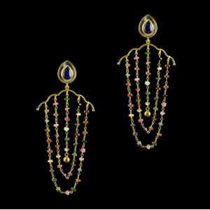 Silver Gold Plated Earring Drops Studded Purple Pear Small AAti