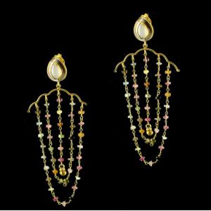 Silver Gold Plated Earring Drops Studded Pink Pear Small AAti