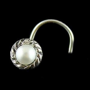 Silver Fancy Design Nose Pin Studded Pearl