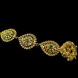 Silver Gold Plated head Tikka Studded Zircon And Green Onyx Stones