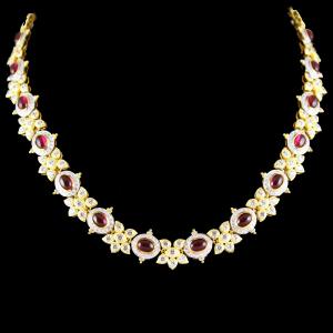 Gold Plated Floral Swarovski And  Corondum Stone Necklace