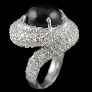 Black Onyx And Zircon Stone Party Wear Ring