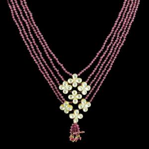 GOLD PLATED KUNDAN STONE RUBY BEADS NECKLACE