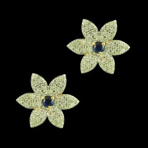 GOLD PLATED CZ EARRINGS WITH BLUE SAPPHIRE