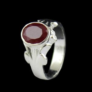 SILVER RED CZ RING