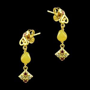 GOLD PLATED FLORAL EARRINGS WITH QUARTZ AND CZ STONES