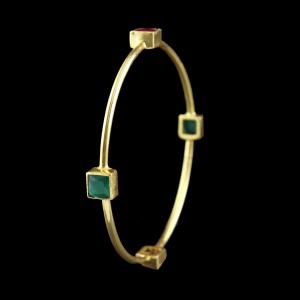 GOLD PLATED BANGLE WITH RUBY AND EMERALD STONE