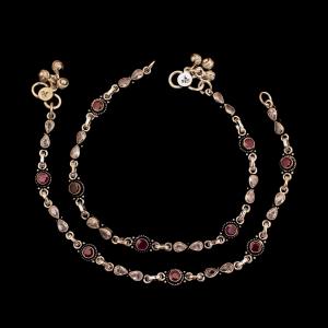 STERLING SILVER RED CORUNDUM AND CZ FANCY ANKLETS