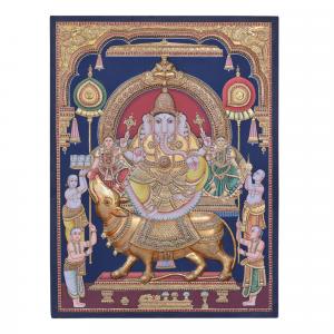 TANJORE PAINTING GANESHA WITH ANTIQUE FINISH