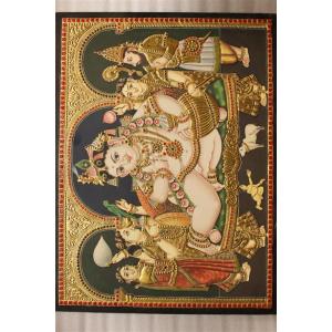Gold Plated Lord Krishna Bala Krishna Butter Tanjore painting 