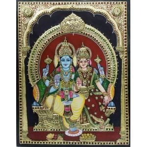 22ct Gold Handmade Goddess Lakshmi With Vishnu Tanjore Painting
