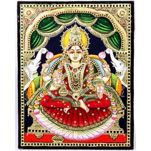 22ct Gold Handmade Goddess Lakshmi Gaja Lakshmi Tanjore Painting