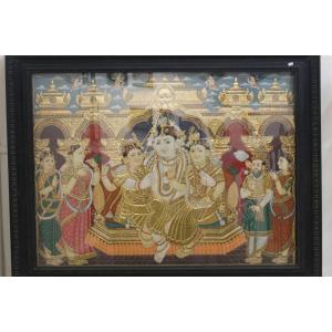 22ct Gold Handmade Lord Krishna in Darbar Tanjore Painting