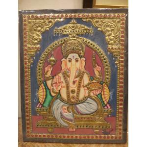 22ct Gold Handmade Lord Ganesha Antique Tanjore Painting