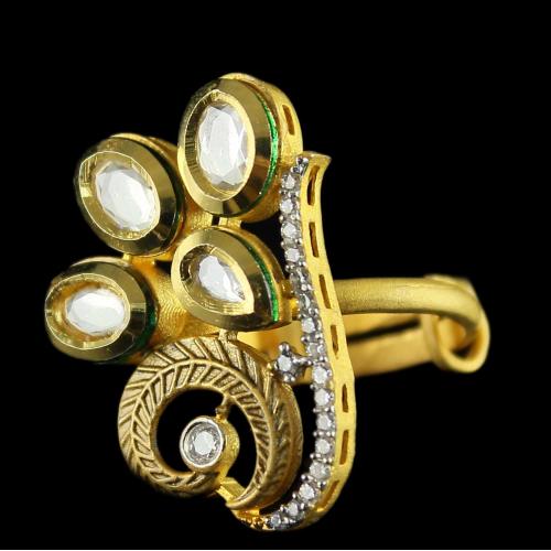 Silver Gold Plated Fancy Design Rings Studded Zircon Stones