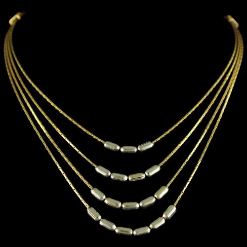 Silver Gold Plated  Fancy Design 3 Line Neacklace