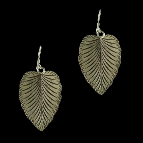 Silver Oxidized Leaf Design Hanging Earrings
