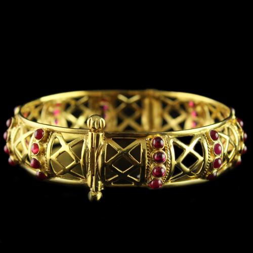 Silver Gold Plated Fancy Design Bangles Studded Red
