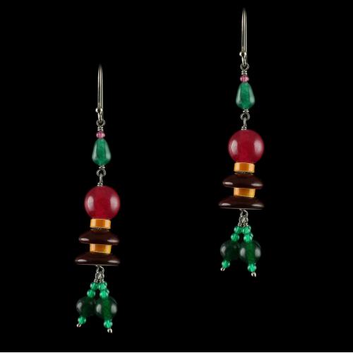 Wooden Hanging Earrings Studded Onyx Stones