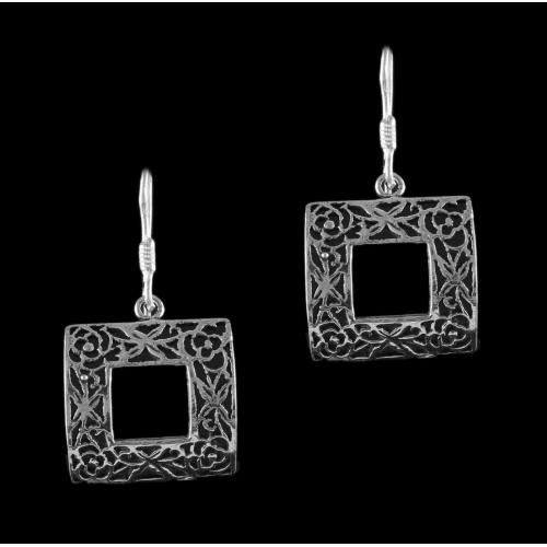 Silver Oxidized Fancy Design Hanging Earrings