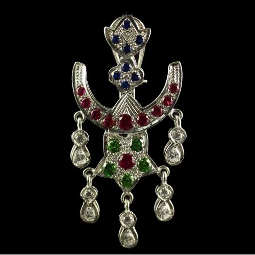 Silver Oxisided Antique Design Chandbali Earrings Studded Muli Stones