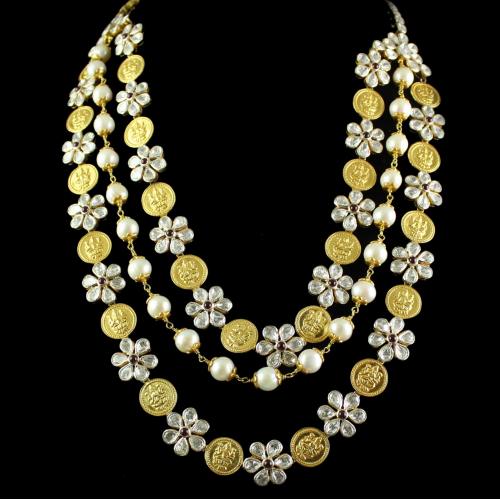 Silver Floral Design Necklace Studded Kundan Stones