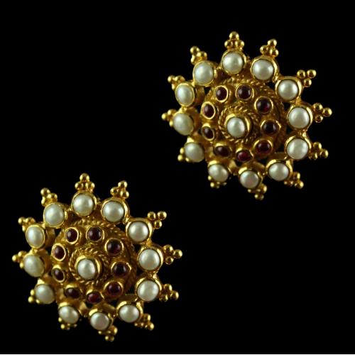 Details about   Red Onyx Pearl Gemstone 925 Silver Gold Plated Traditional Designer Earrings 