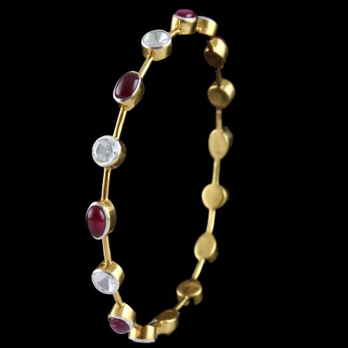 Silver Gold Plated Bangle Studded Red Onyx And Zircon Stones
