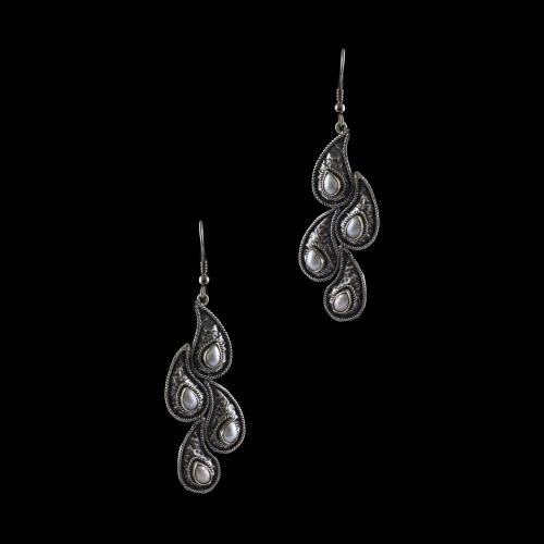 Silver Oxidized Hangging Earrings Studded Pearl