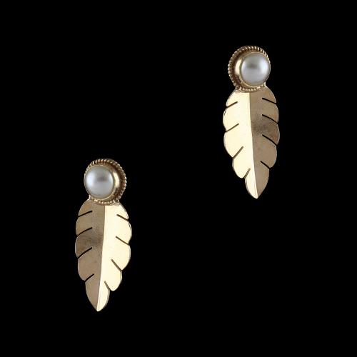 Silver Pearl Leaf Design Earrings