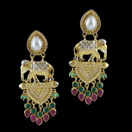 Gold Plated Earring Drops Studded red onyx with Pearls