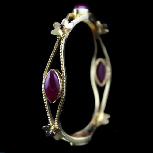 Silver Gold Plated Fancy Design Bangle Studded Red Onyx Stones