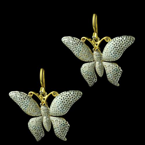 Gold Plated Butterfly Design Hanging Earring Studded Zircon Stones