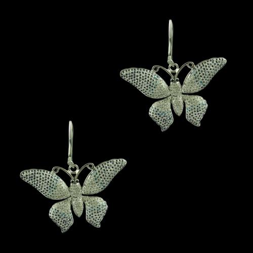 Silver Butterfly Design Hanging Earring Studded Zircon Stones