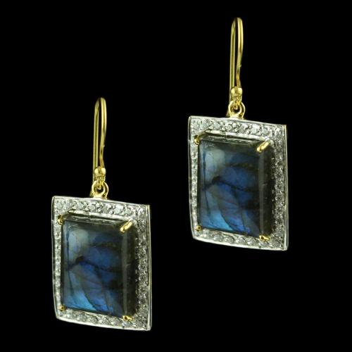 Gold Plated Hanging Earring Studded With Labradorite  And  Zircon Stones
