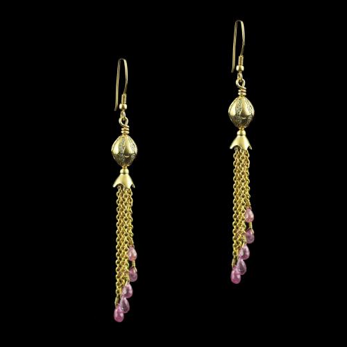 Rose Gold Hanging Earring Studded With Zircon Stone And Ruby