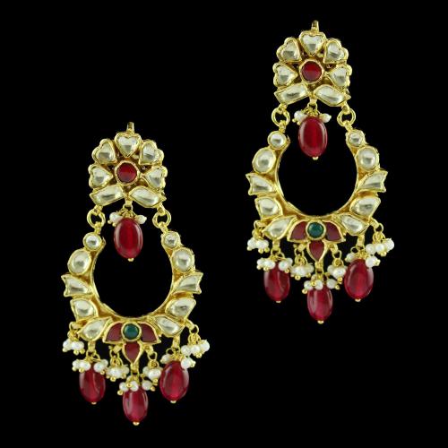 Gold Plated Fancy Earring Drops Ruby And Pearls
