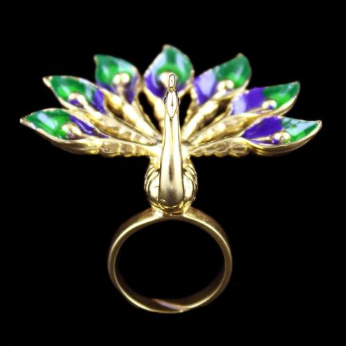 Gold Plated Meena And Fancy Peacock Bridal party Wear Ring
