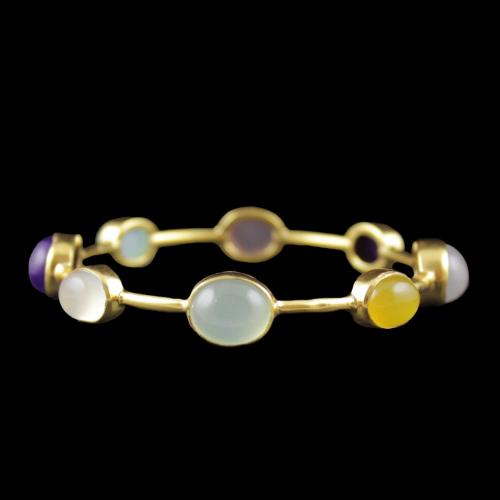 Gold Plated Multi Color Onyx Stone Bangle