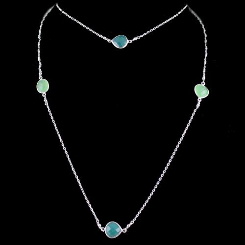 Silver Long Chain Studded Onyx And Chalcedony Stones