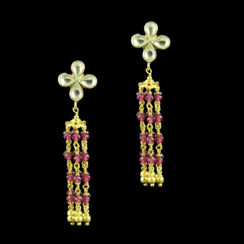 GOLD PLATED KUNDAN AND RUBY BEADS EARRINGS