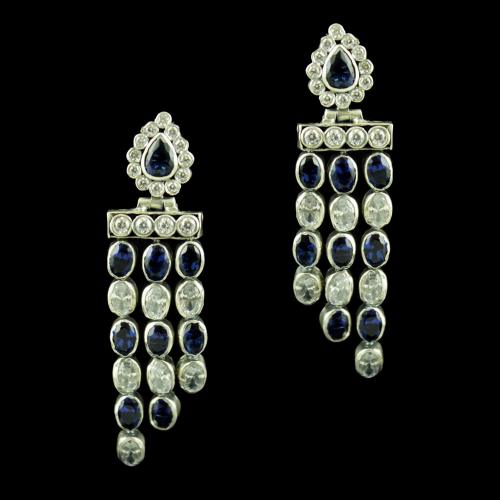 OXIDIZED SILVER WITH CZ AND BLUE SAPPHIRE EARRINGS