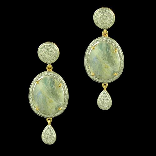 GOLD PALTED AGATE AND CZ DROPS EARRINGS